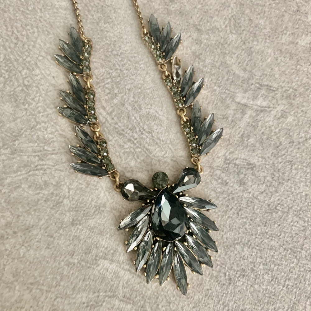 J. Crew blue/grey tone crystal statement necklace. Longer length. - Picture 5 of 6